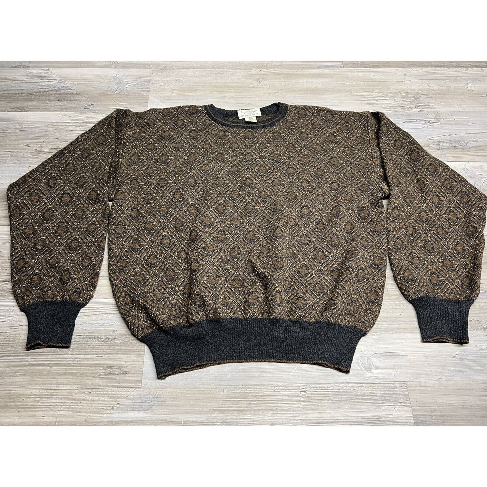Vtg Tricots St Raphael Saks Fifth Avenue Merino Wool Sweater Sz L Brown Diamond